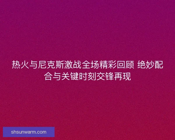 热火与尼克斯激战全场精彩回顾 绝妙配合与关键时刻交锋再现